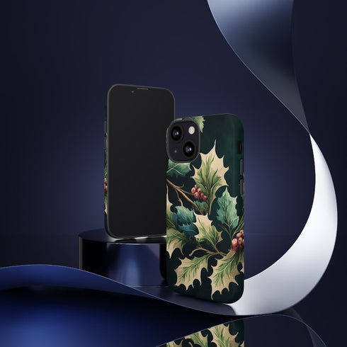 Dark Green Festive Holly in Watercolor - Impact Resistant Phone Case
